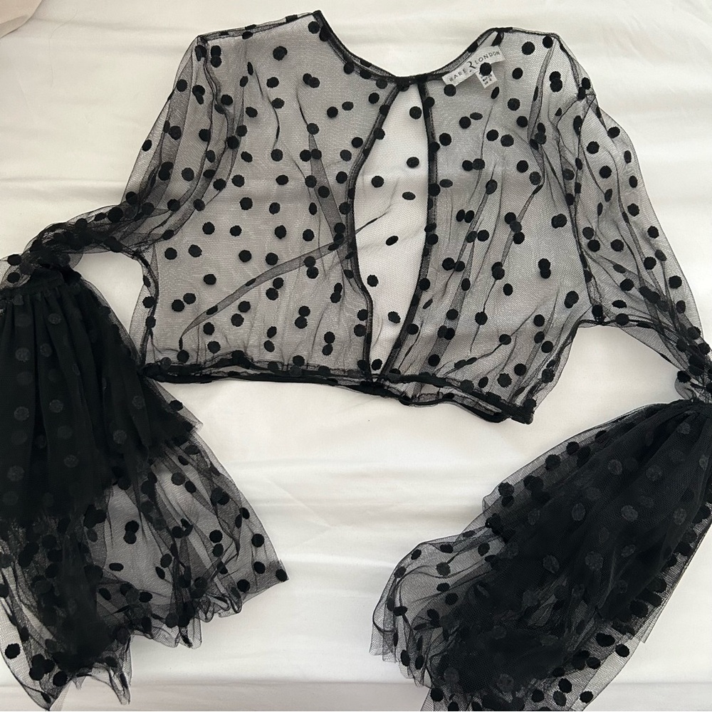 Fluted Sleeve Spot Mesh Crop Top by Rare London size small